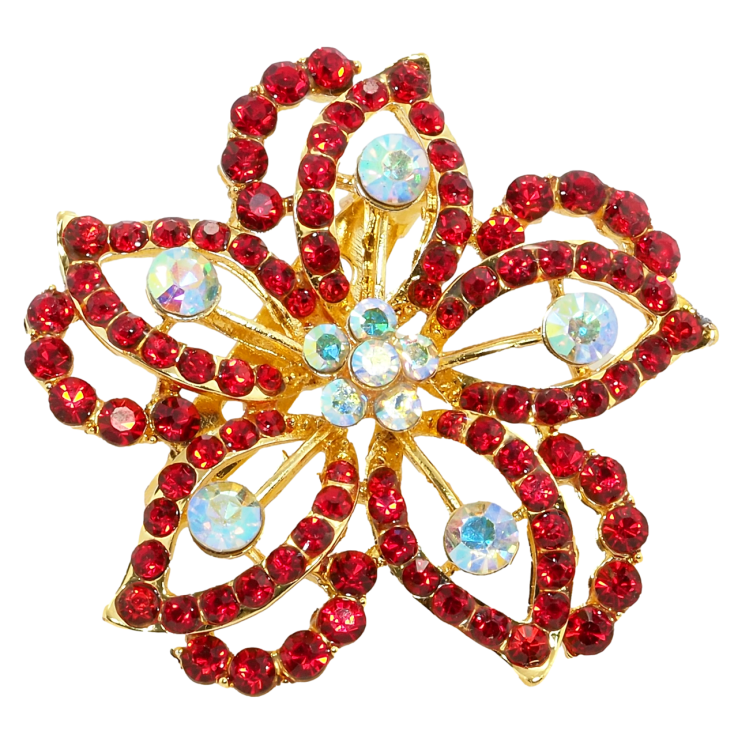 Брошка Квітка з червоними стразами фото №21