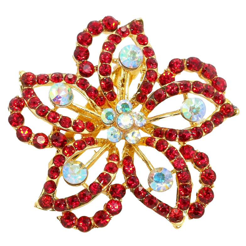 Брошка Квітка з червоними стразами фото №1 Брошка Квітка з червоними стразами фото №1
