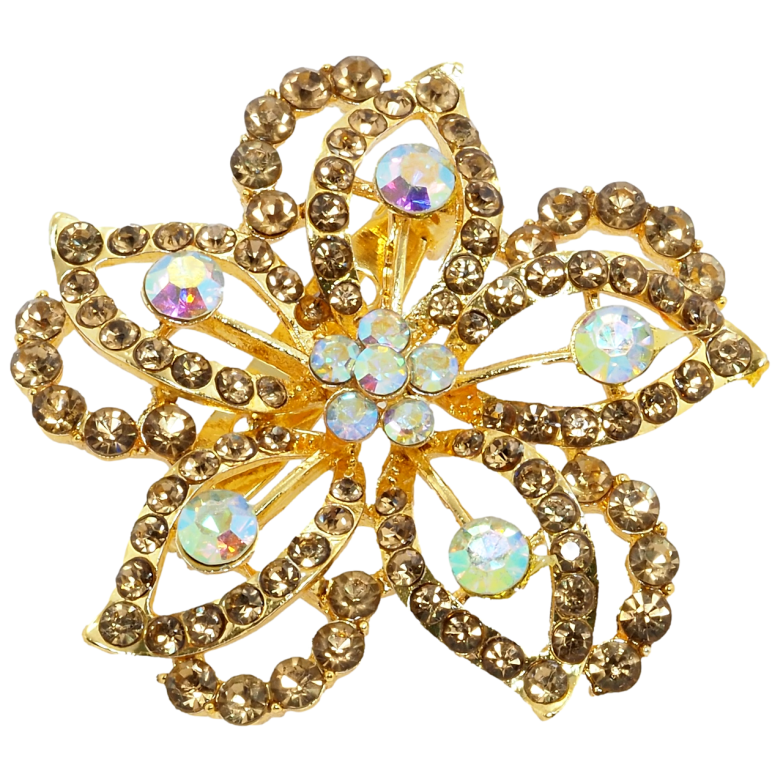 Брошка Квітка із золотистими стразами фото №1 Брошка Квітка із золотистими стразами фото №1