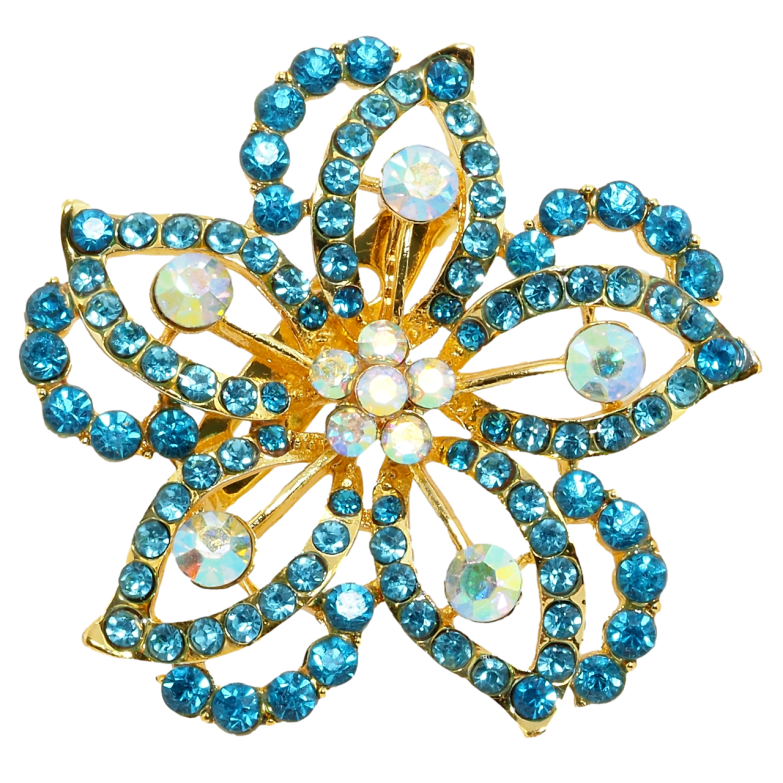 Брошь Цветок с бирюзовыми стразами фото №1 Брошь Цветок с бирюзовыми стразами фото №1