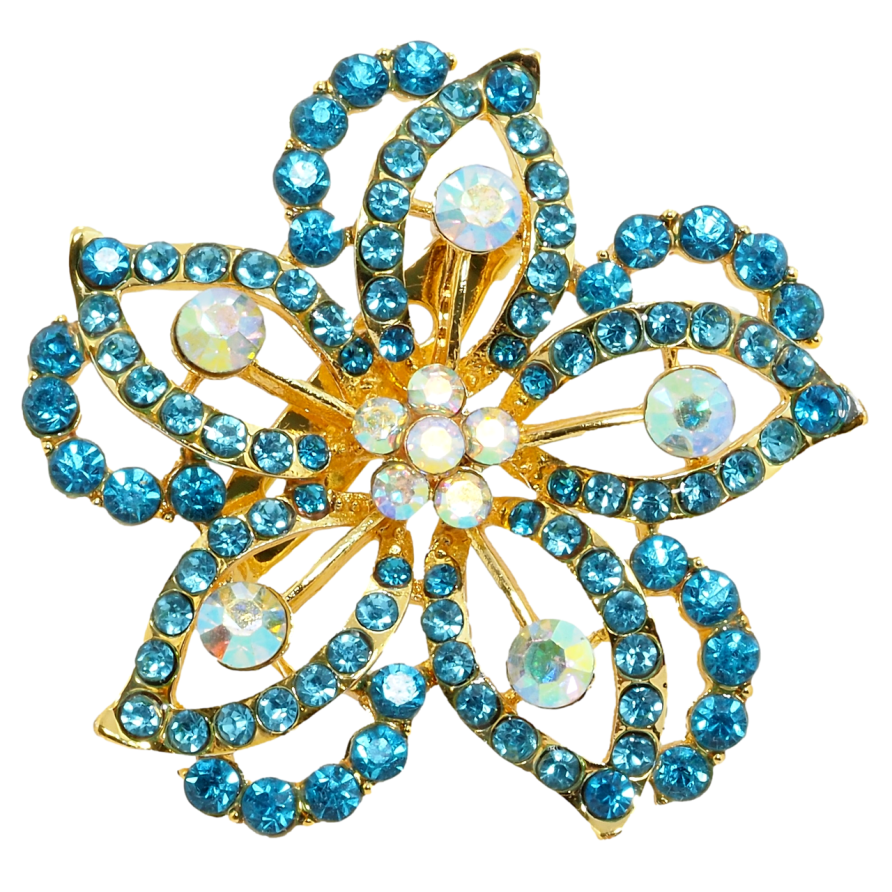Брошь Цветок с бирюзовыми стразами фото №1 Брошь Цветок с бирюзовыми стразами фото №1