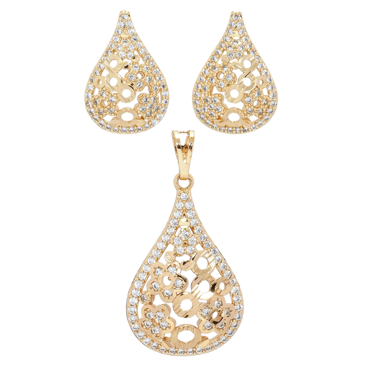 Набор Xuping Позолота 18K Серьги Кулон Резные капельки с цирконием фото №9