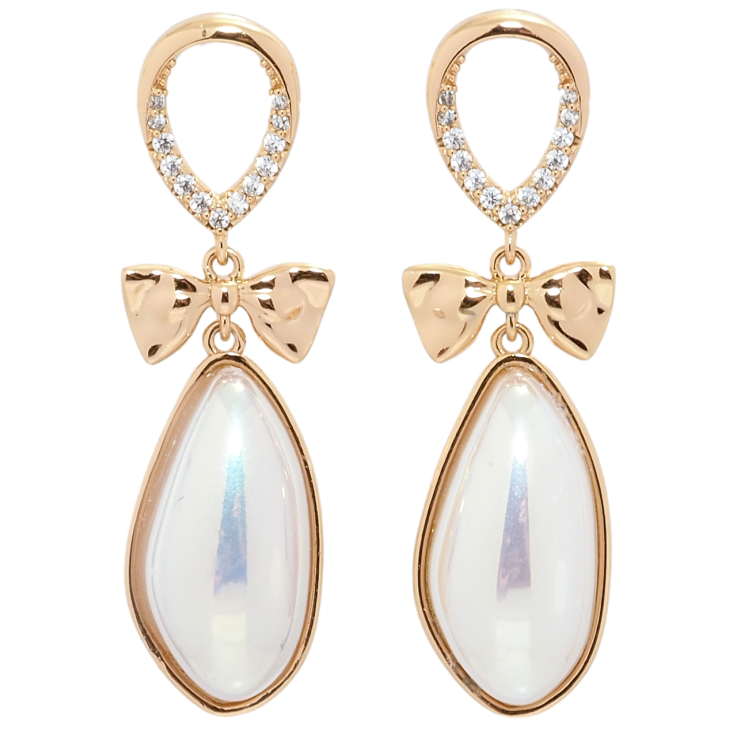 Серьги Xuping Позолота 18K пусеты Бантики с перламутровыми подвесками фото №5 Серьги Xuping Позолота 18K пусеты Бантики с перламутровыми подвесками фото №5