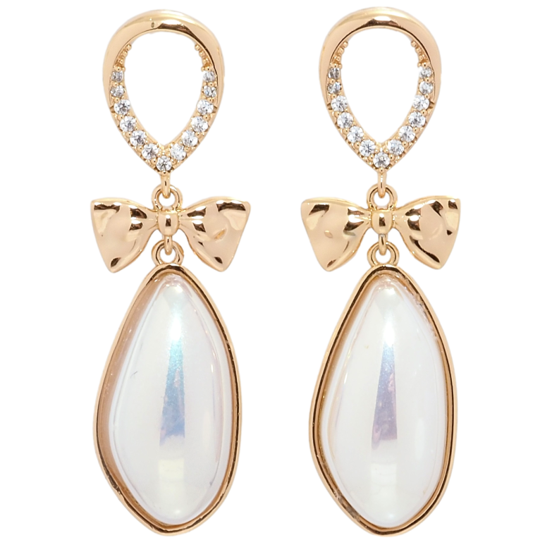 Сережки Xuping Позолота 18K пусети Бантики з перламутровими підвісками фото №1