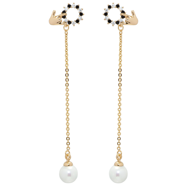 Сережки Xuping Позолота 18K пусети Кристальні каблучки з перлинними підвісками фото №2