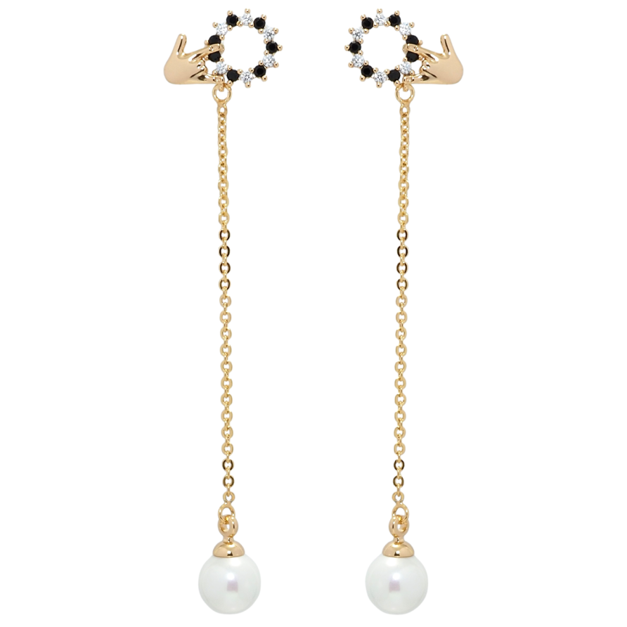 Сережки Xuping Позолота 18K пусети Кристальні каблучки з перлинними підвісками фото №1