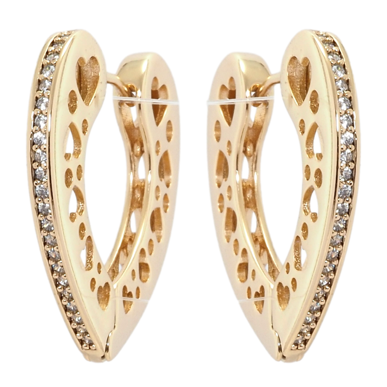 Сережки Xuping Позолота 18K колечка Сердечки з бічним візерунком та доріжками цирконію фото №1