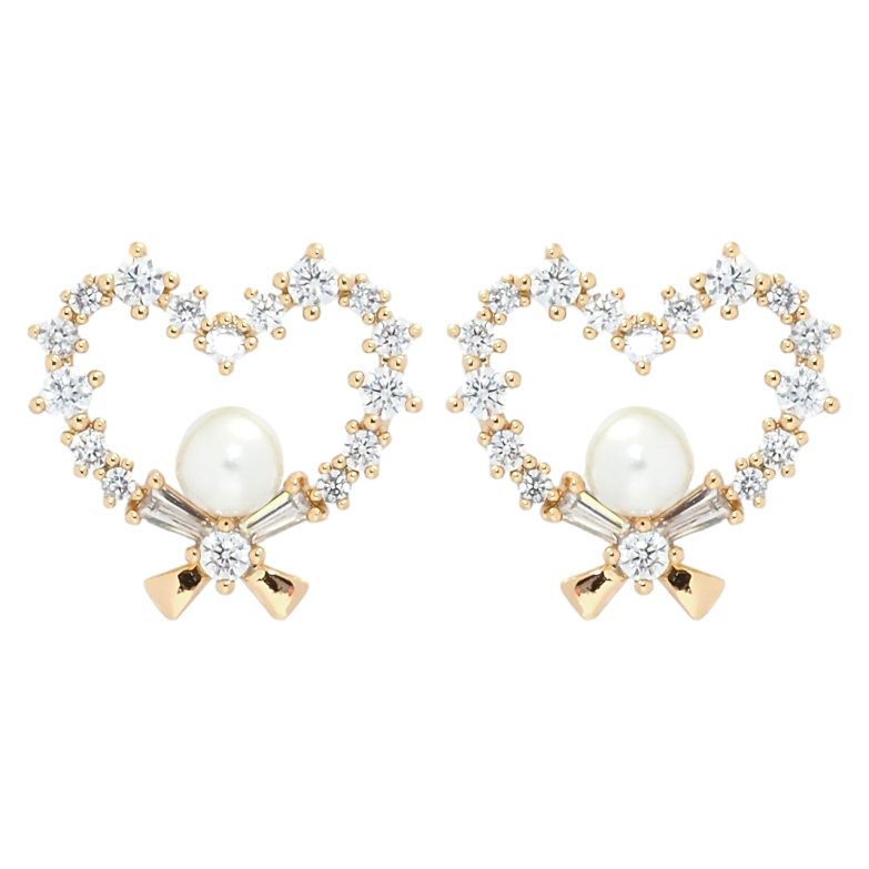 Сережки Xuping Позолота 18K пусети Сердечки з цирконієм та перлами фото №1
