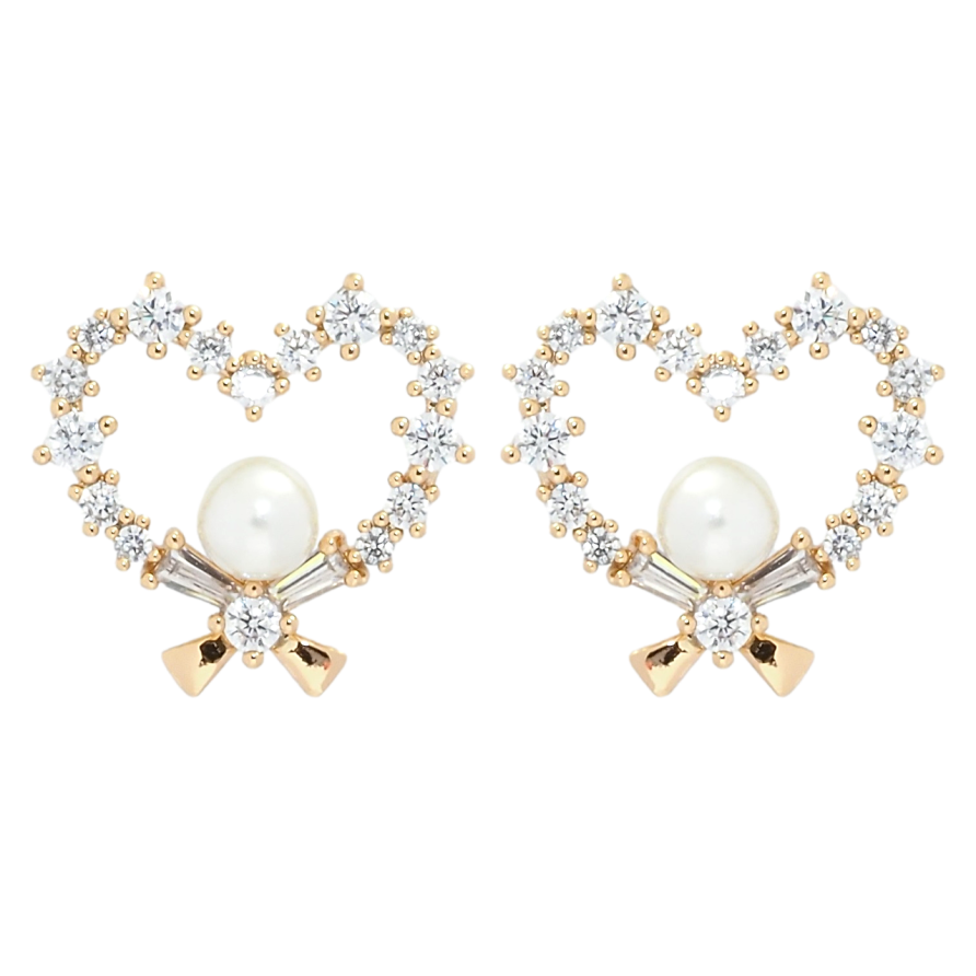 Сережки Xuping Позолота 18K пусети Сердечки з цирконієм та перлами фото №1