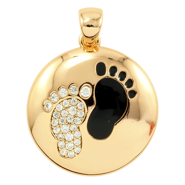 Кулон Xuping Позолота 18K Детские ножки с черной эмалью и цирконием для цепочки до 2мм фото №1 Кулон Xuping Позолота 18K Детские ножки с черной эмалью и цирконием для цепочки до 2мм фото №1
