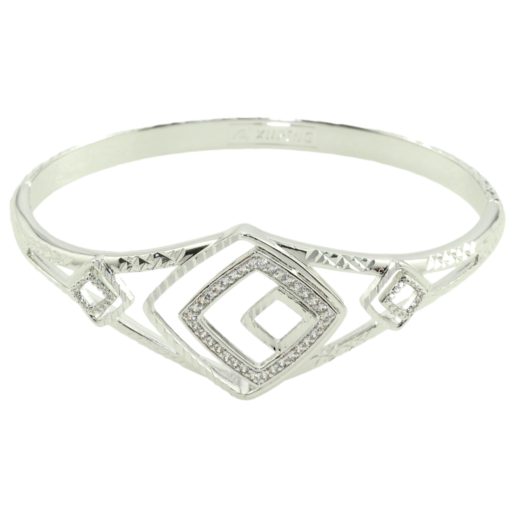 Браслет Xuping Родий Ромбовый орнамент с цирконием ø 6см фото №8 Браслет Xuping Родий Ромбовый орнамент с цирконием ø 6см фото №8