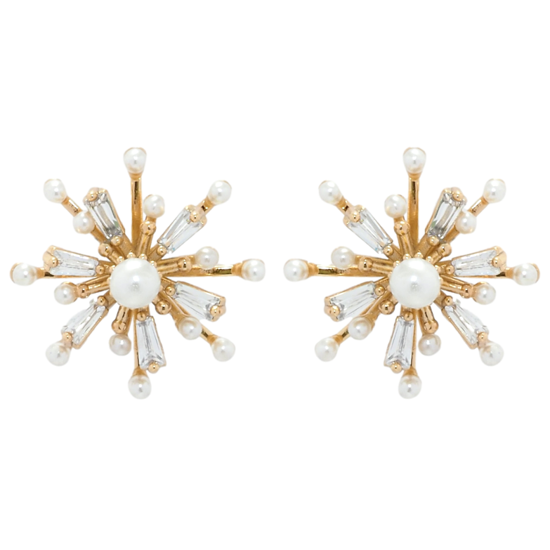 Серьги Xuping QQMM Позолота 18K пусеты Цветочки с цирконием и жемчужинами фото №1 Серьги Xuping QQMM Позолота 18K пусеты Цветочки с цирконием и жемчужинами фото №1