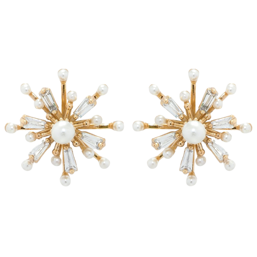 Серьги Xuping QQMM Позолота 18K пусеты Цветочки с цирконием и жемчужинами фото №1 Серьги Xuping QQMM Позолота 18K пусеты Цветочки с цирконием и жемчужинами фото №1