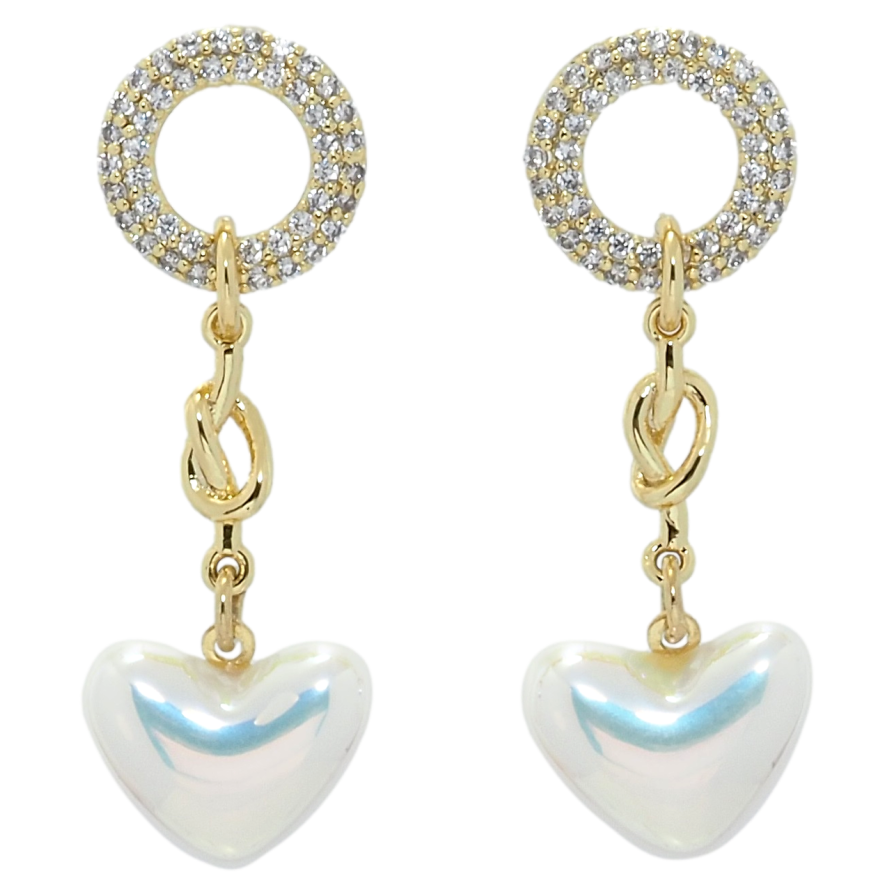 Сережки Xuping QQMM Позолота 14K пусети Перламутрові серця фото №1 Сережки Xuping QQMM Позолота 14K пусети Перламутрові серця фото №1