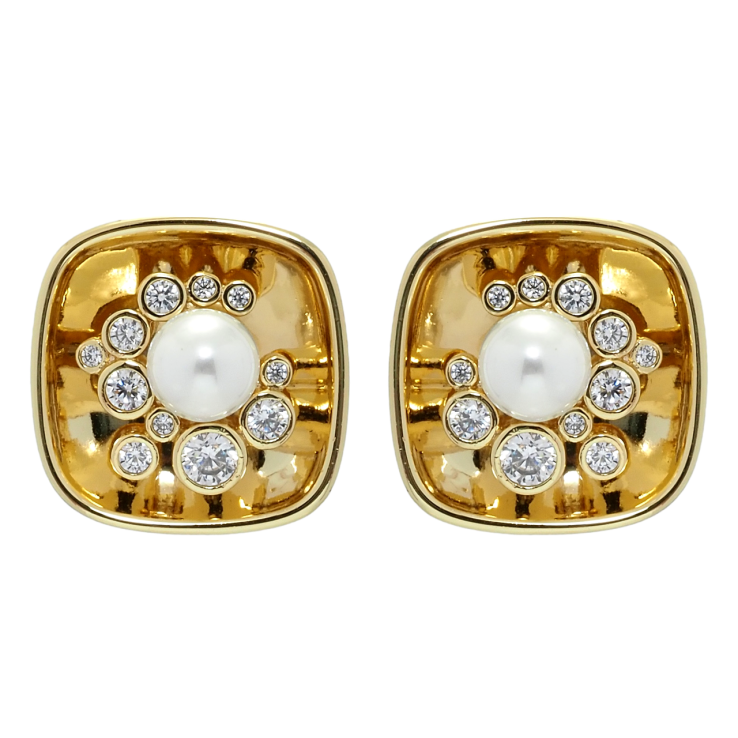 Сережки Xuping QQMM Позолота 14K пусети Квадратні з цирконієм та перлами 17х17мм фото №24