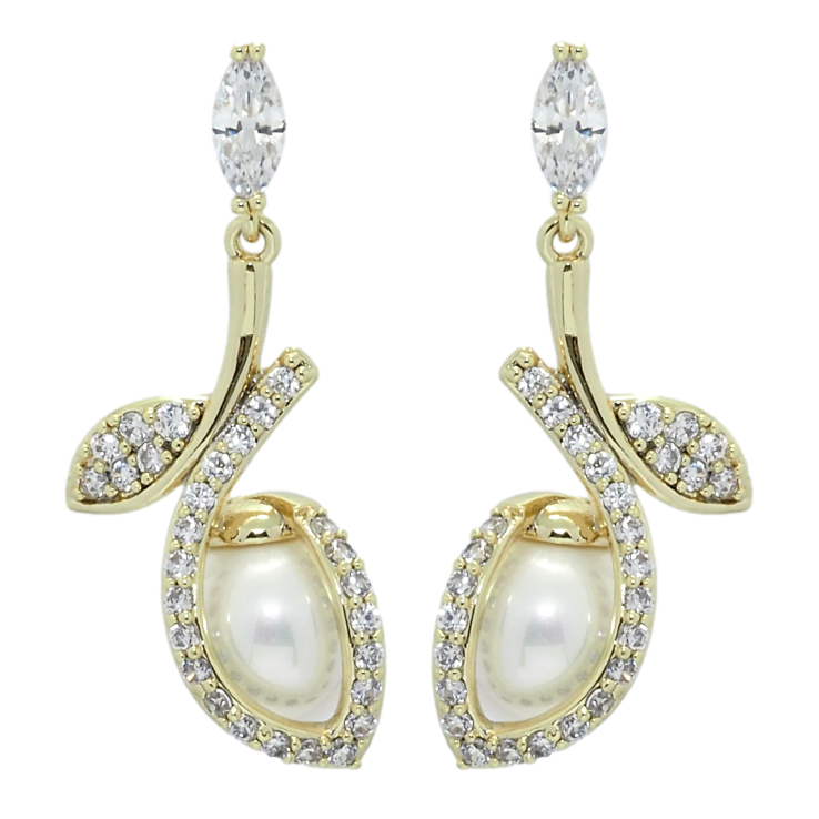 Сережки Xuping QQMM Позолота 14K пусети Перлинні підвіски з цирконієм фото №6 Сережки Xuping QQMM Позолота 14K пусети Перлинні підвіски з цирконієм фото №6