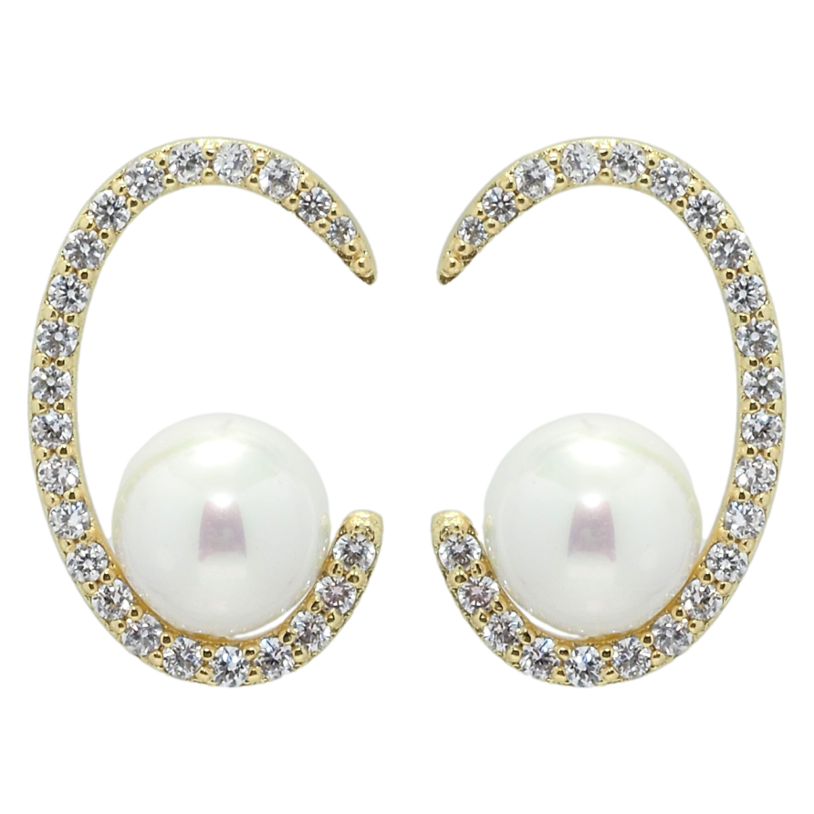 Сережки Xuping QQMM Позолота 14K пусети Перлини в півкільцях фото №1