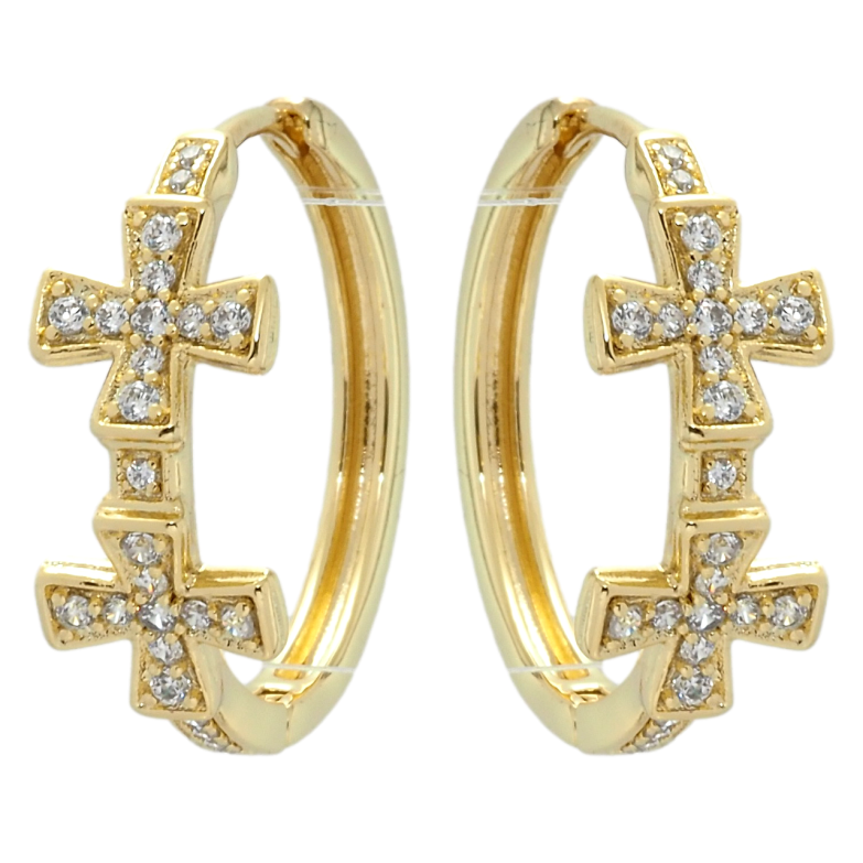 Серьги Xuping QQMM Позолота 14K колечки Крестики с цирконием фото №1