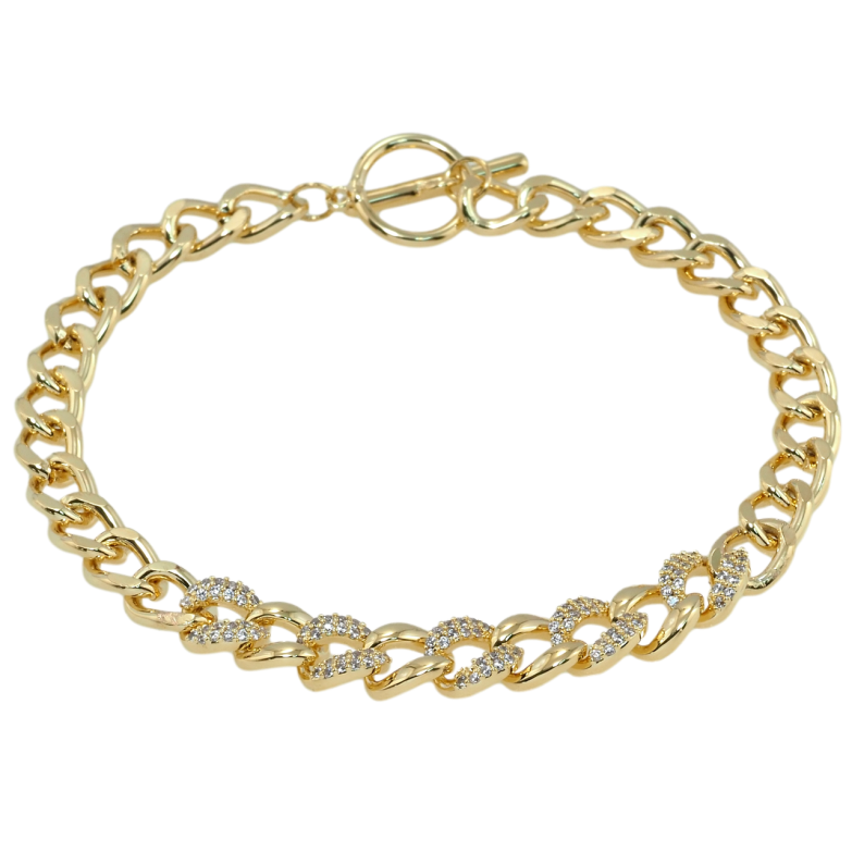 Браслет Xuping QQMM Позолота 14K Панцирное плетение с цирконием размер 18см х 6мм фото №1