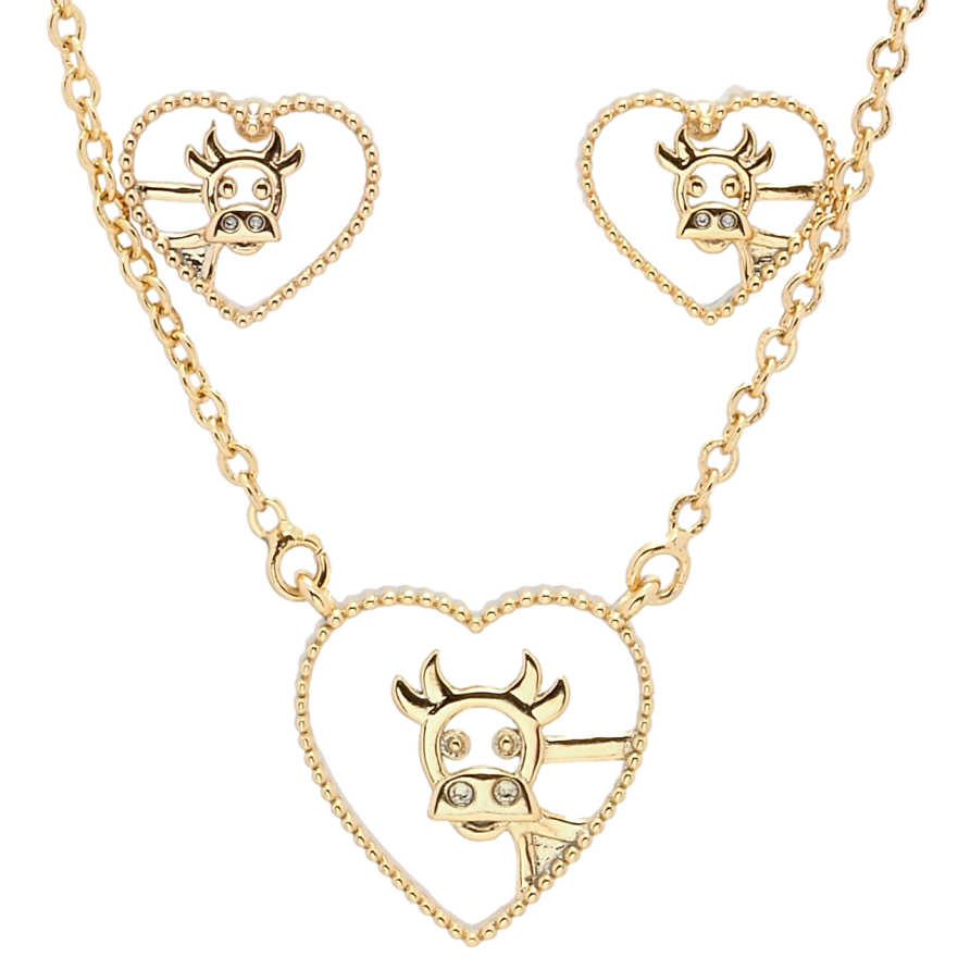 Набір дитячий Xuping Позолота 18K Сережки Підвіска на ланцюжку Корівка в серці довжина 46-51,5см х 1,5мм фото №1 Набір дитячий Xuping Позолота 18K Сережки Підвіска на ланцюжку Корівка в серці довжина 46-51,5см х 1,5мм фото №1