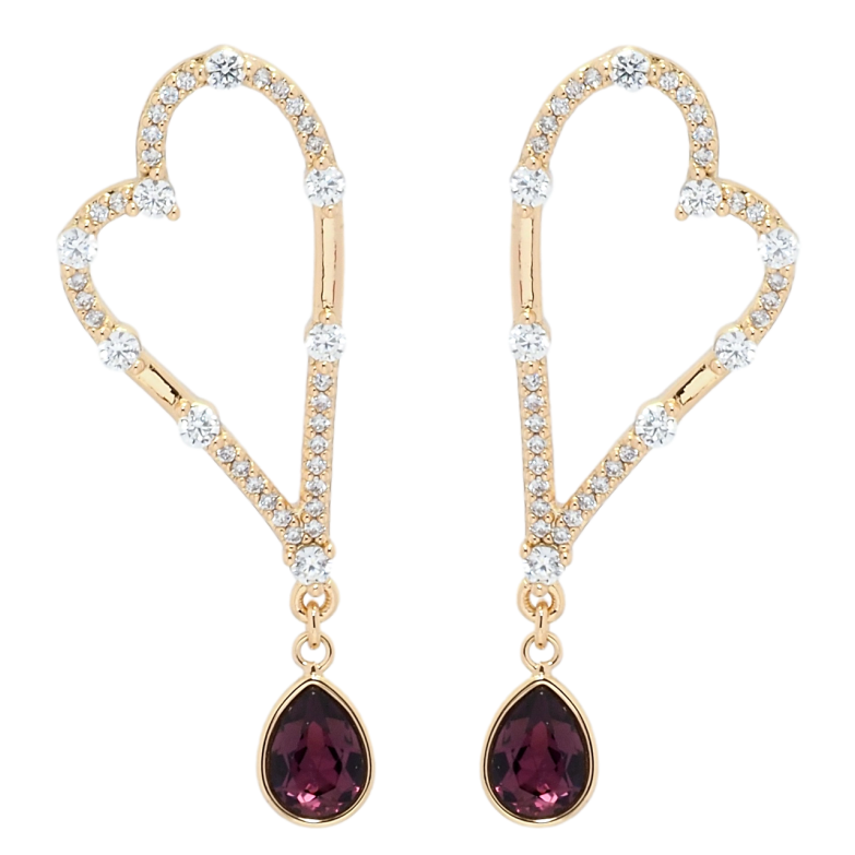 Серьги Xuping цвет 18K с кристаллами Swarovski пусеты Сердечки с кр-ми Amethyst фото №1