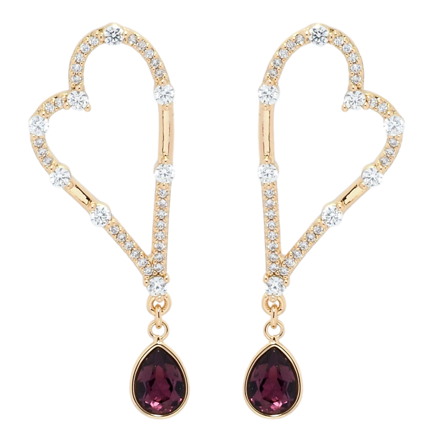 Сережки Xuping колір 18K з кристалами Swarovski пусети Сердечки з кр-ми Amethyst фото №1