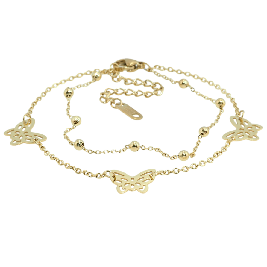 Браслет Xuping ТТМ Stainless Steel колір 14K Метелики довжина з доп.ланцюжком 17.5-22.5см х 1мм фото №1 Браслет Xuping ТТМ Stainless Steel колір 14K Метелики довжина з доп.ланцюжком 17.5-22.5см х 1мм фото №1