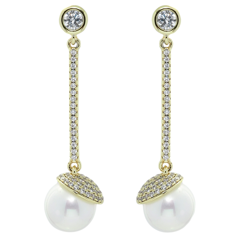 Сережки Xuping QQMM Позолота 14K пусети Перлинні підвіски з інкрустацією цирконієм фото №1