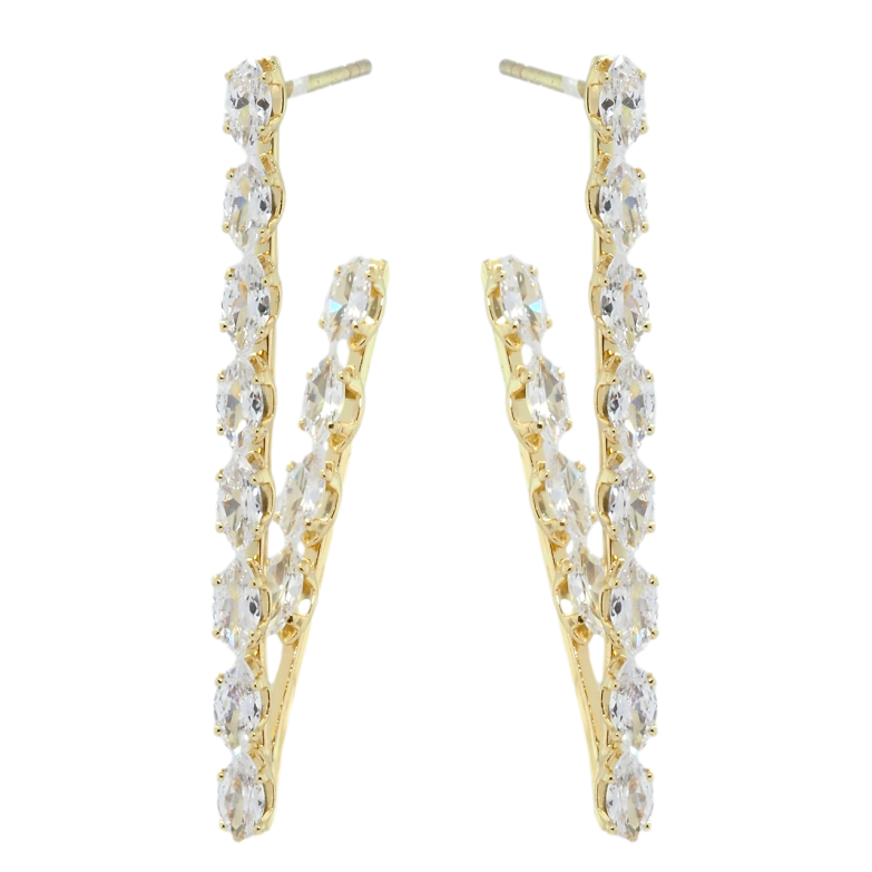 Сережки Xuping QQMM Позолота 14K пусети Куточки з доріжками фіанітів фото №2 Сережки Xuping QQMM Позолота 14K пусети Куточки з доріжками фіанітів фото №2