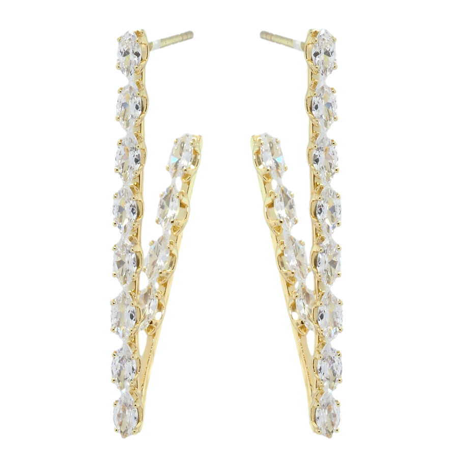 Серьги Xuping QQMM Позолота 14K пусеты Уголки с дорожками фианитов фото №1 Серьги Xuping QQMM Позолота 14K пусеты Уголки с дорожками фианитов фото №1