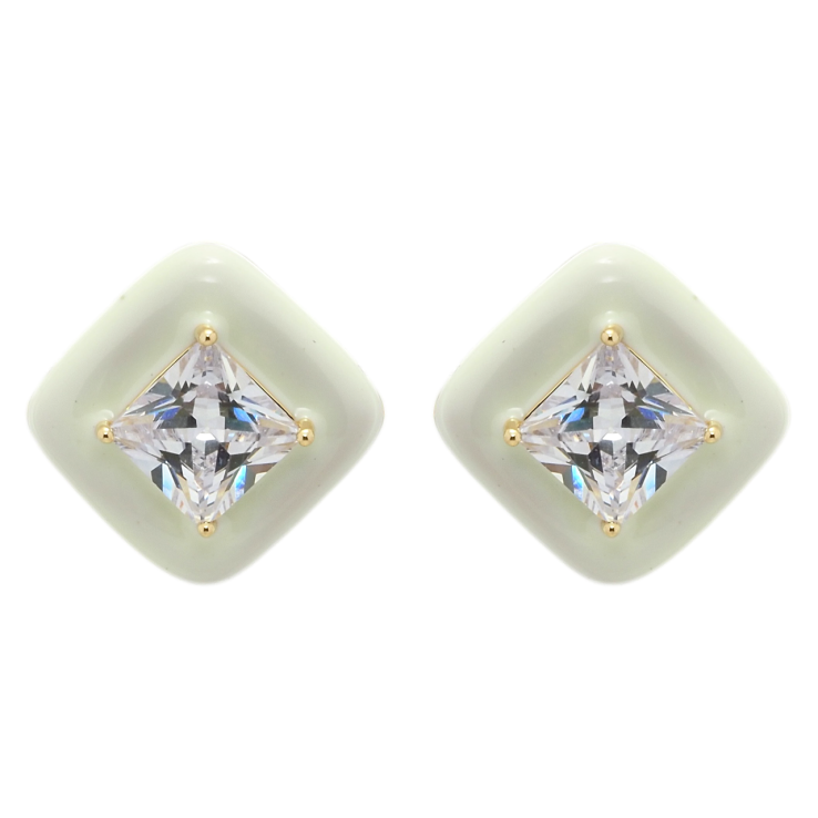 Сережки Xuping QQMM Позолота 14K пусети Ромби з фіанітами та емаллю фото №4