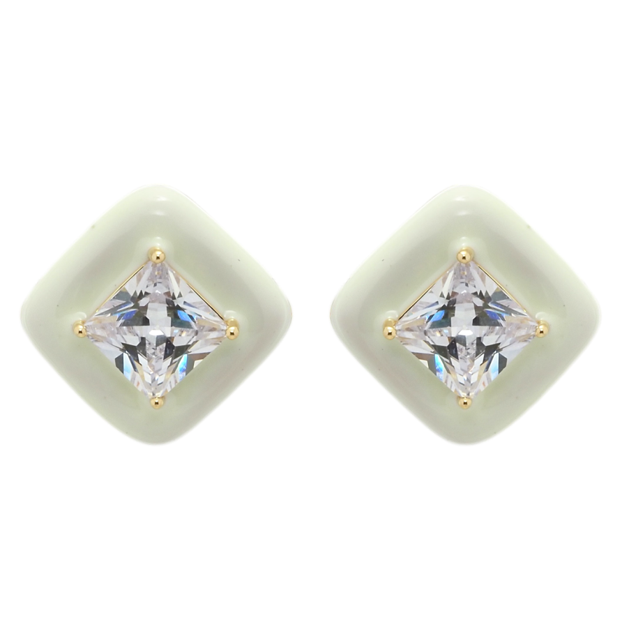 Серьги Xuping QQMM Позолота 14K пусеты Ромбы с фианитами и прокраской эмалью фото №1