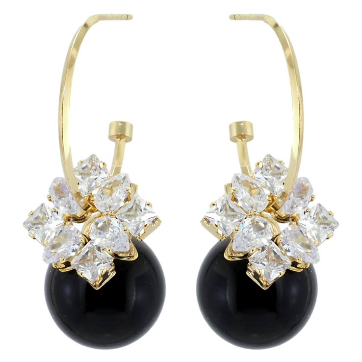 Серьги Xuping QQMM Позолота 14K пусеты Черные шарики с фианитами на полукольцах фото №24 Серьги Xuping QQMM Позолота 14K пусеты Черные шарики с фианитами на полукольцах фото №24