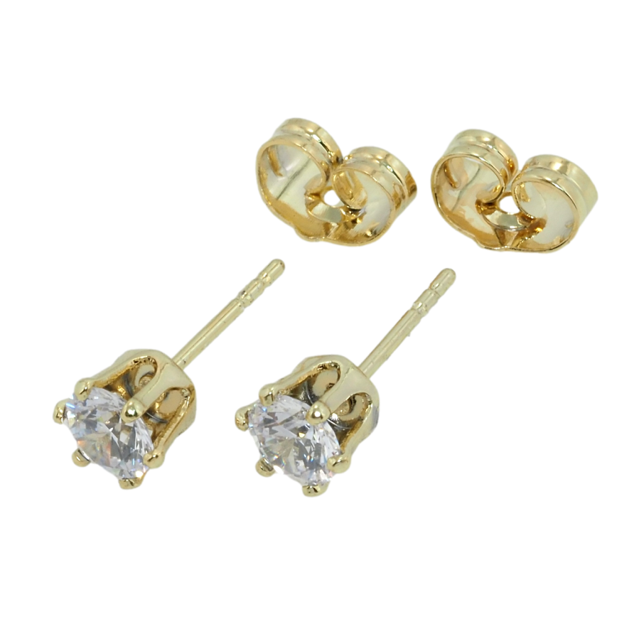 Сережки Xuping QQMM Позолота 14K пусети Кристали в 6-ти крапановій оправі ø 5мм фото №1