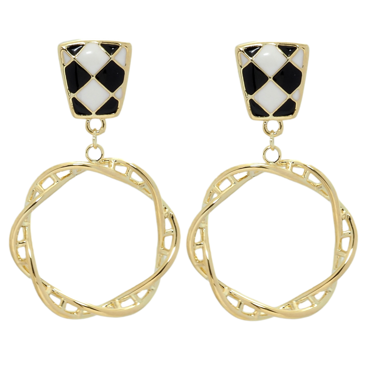 Серьги Xuping QQMM Позолота 14K пусеты Подвески шахматный узор с колечками фото №17