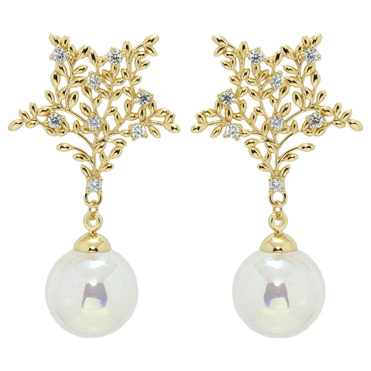 Сережки Xuping QQMM Позолота 14K пусети Зірки з перлинними підвісками фото №7