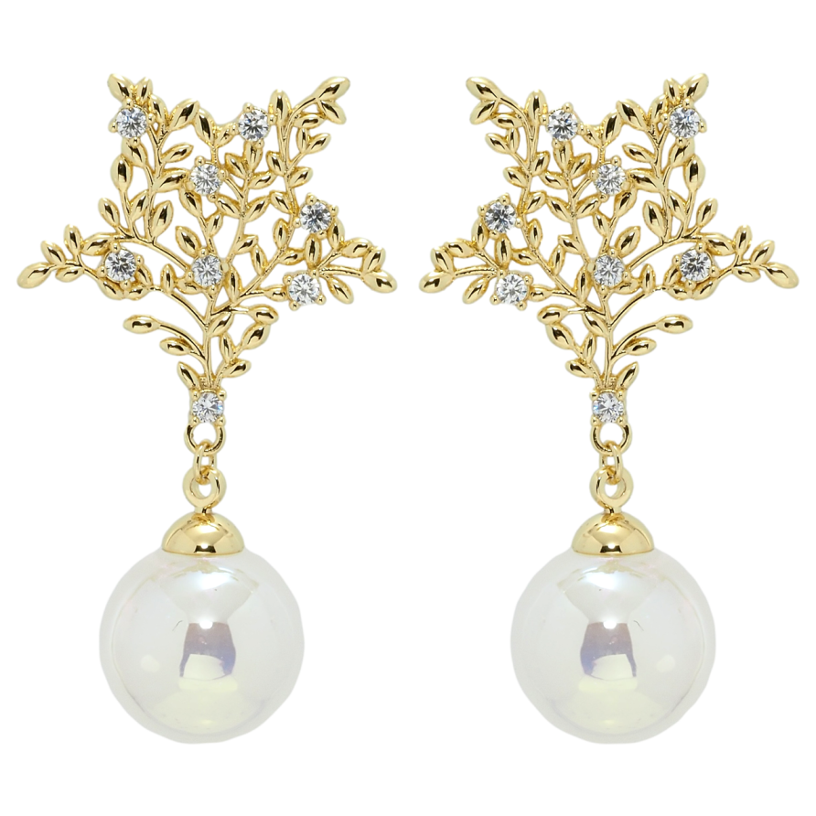 Сережки Xuping QQMM Позолота 14K пусети Зірки з перлинними підвісками фото №1 Сережки Xuping QQMM Позолота 14K пусети Зірки з перлинними підвісками фото №1