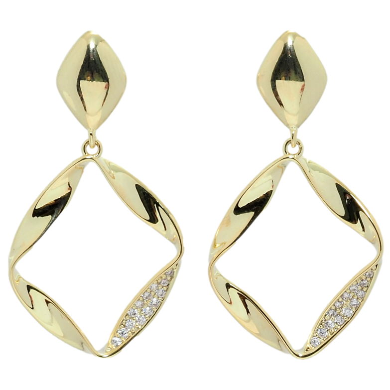 Сережки Xuping QQMM Позолота 14K пусети Ромбові підвіски з цирконієм фото №1 Сережки Xuping QQMM Позолота 14K пусети Ромбові підвіски з цирконієм фото №1