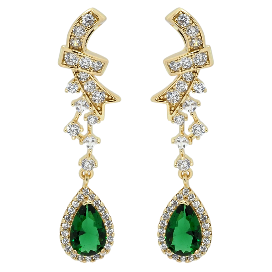 Серьги Xuping QQMM Позолота 14K пусеты Элегантные подвески с злеными фианитами и цирконием фото №1