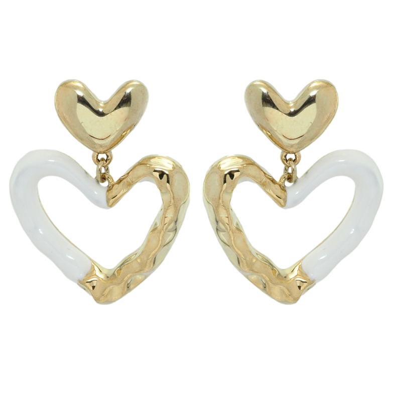 Сережки Xuping QQMM Позолота 14K пусети Сердечки з покриттям білою емаллю фото №1 Сережки Xuping QQMM Позолота 14K пусети Сердечки з покриттям білою емаллю фото №1