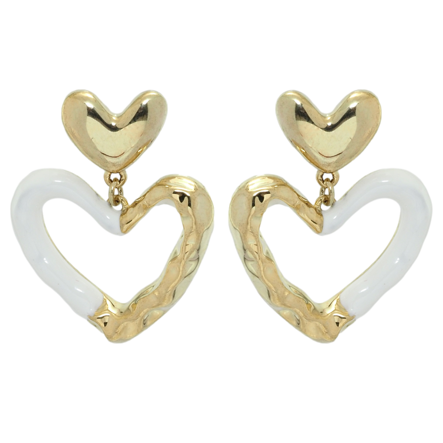 Сережки Xuping QQMM Позолота 14K пусети Сердечки з покриттям білою емаллю фото №1 Сережки Xuping QQMM Позолота 14K пусети Сердечки з покриттям білою емаллю фото №1
