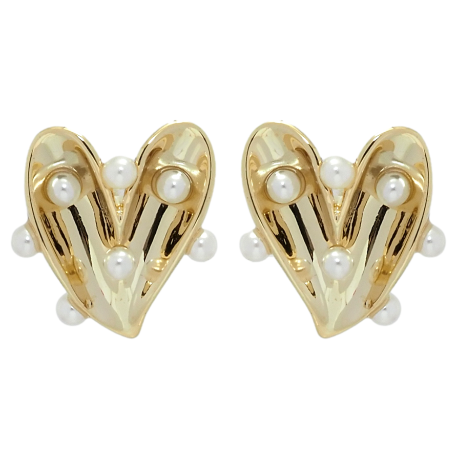 Сережки Xuping QQMM Позолота 14K пусети Сердечки з перлинами фото №1