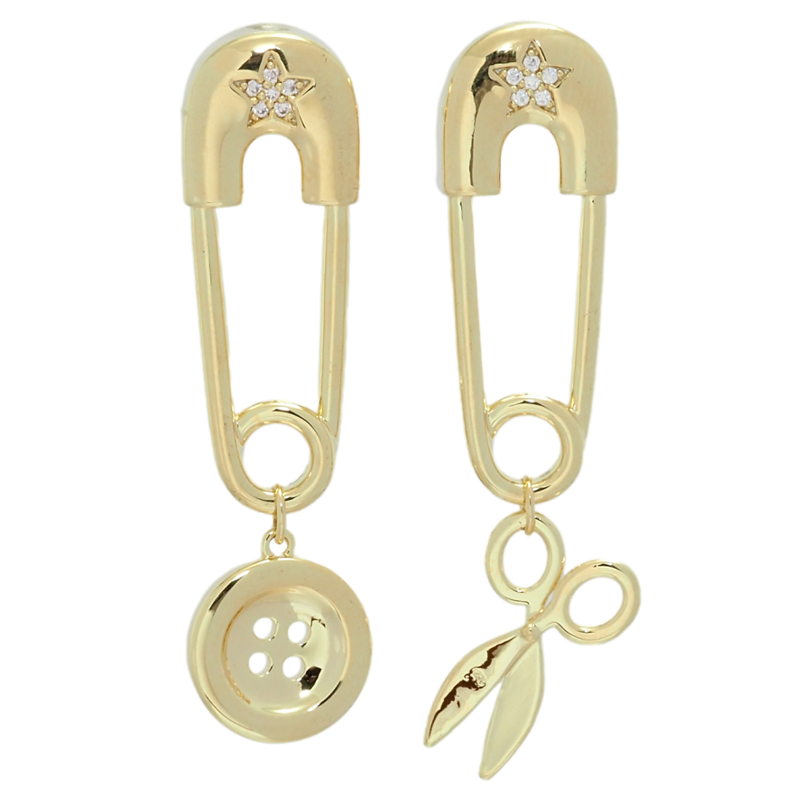 Серьги Xuping QQMM Позолота 14K пусеты Булавки с подвесками пуговка и ножницы фото №1