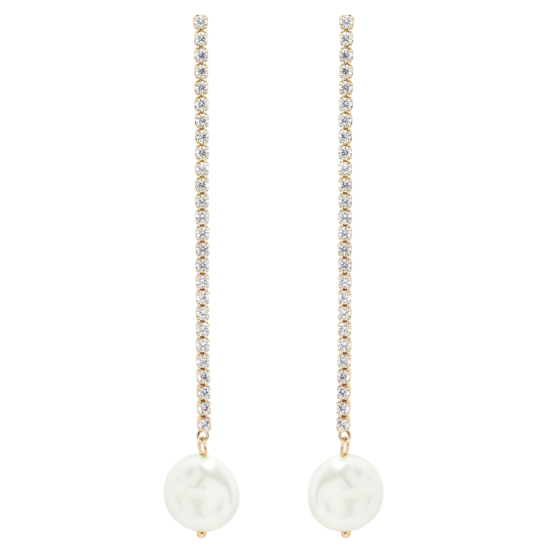 Серьги Xuping QQMM Позолота 18K пусеты Дорожки циркония с перламутровыми бусинами фото №1 Серьги Xuping QQMM Позолота 18K пусеты Дорожки циркония с перламутровыми бусинами фото №1
