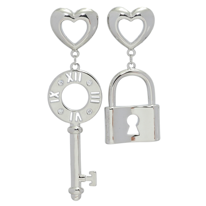 Сережки Xuping QQMM Родій пусети Ассиметричні підвіски замочок з ключиком фото №3