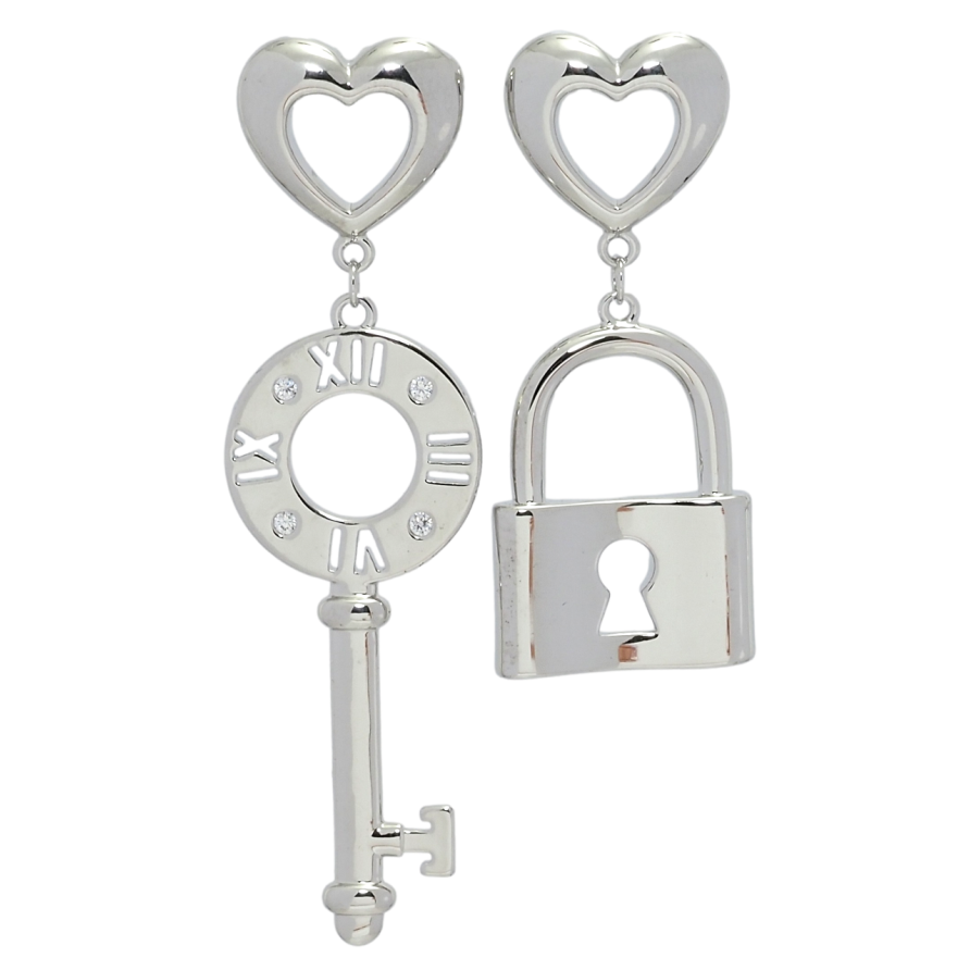 Сережки Xuping QQMM Родій пусети Ассиметричні підвіски замочок з ключиком фото №1