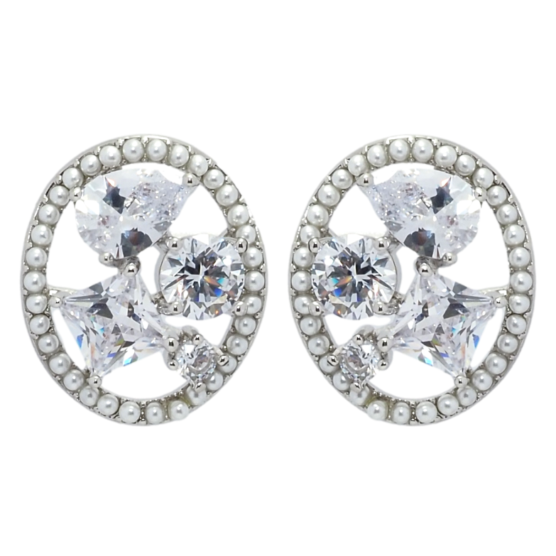 Сережки Xuping QQMM Родій пусети Розсип фіанітів у перлинних колечках фото №2