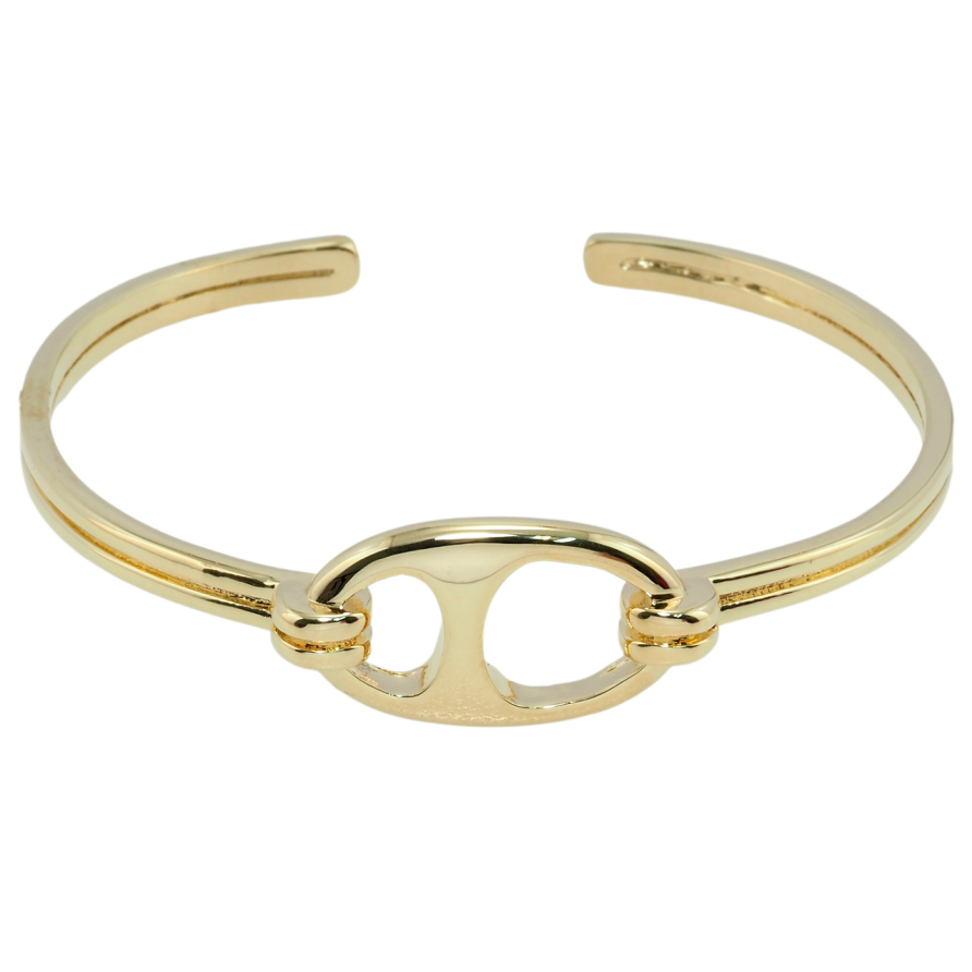 Браслет Xuping QQMM Позолота 14K Жорстка шинка з овальною вставкою ø 5.5см фото №1 Браслет Xuping QQMM Позолота 14K Жорстка шинка з овальною вставкою ø 5.5см фото №1