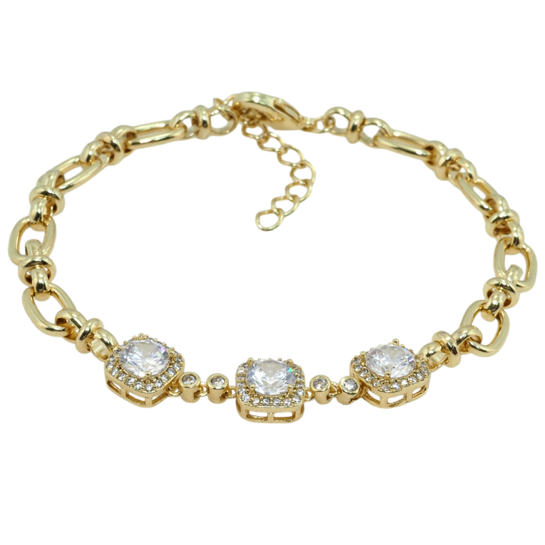 Браслет Xuping QQMM Позолота 14K Цепочка с вставкой три фианита длина с доп. цепочкой 16-19см х 5мм фото №1