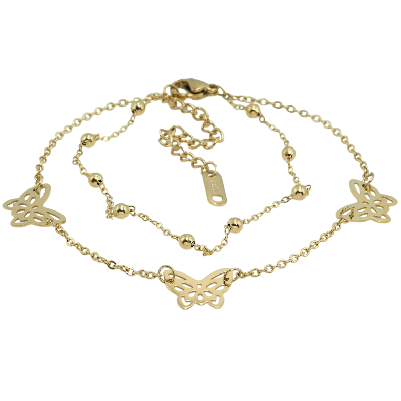 Браслет Xuping QQMM Позолота 14K Двойная цепочка с бабочками и бусинами длина с доп.цепочкой 17.5-22см х 1мм фото №1 Браслет Xuping QQMM Позолота 14K Двойная цепочка с бабочками и бусинами длина с доп.цепочкой 17.5-22см х 1мм фото №1